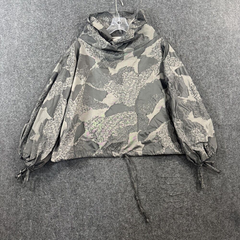 Bryn Walker Jacket Women's Small Gray Camo Anorak Hooded Drawstring Lightweight